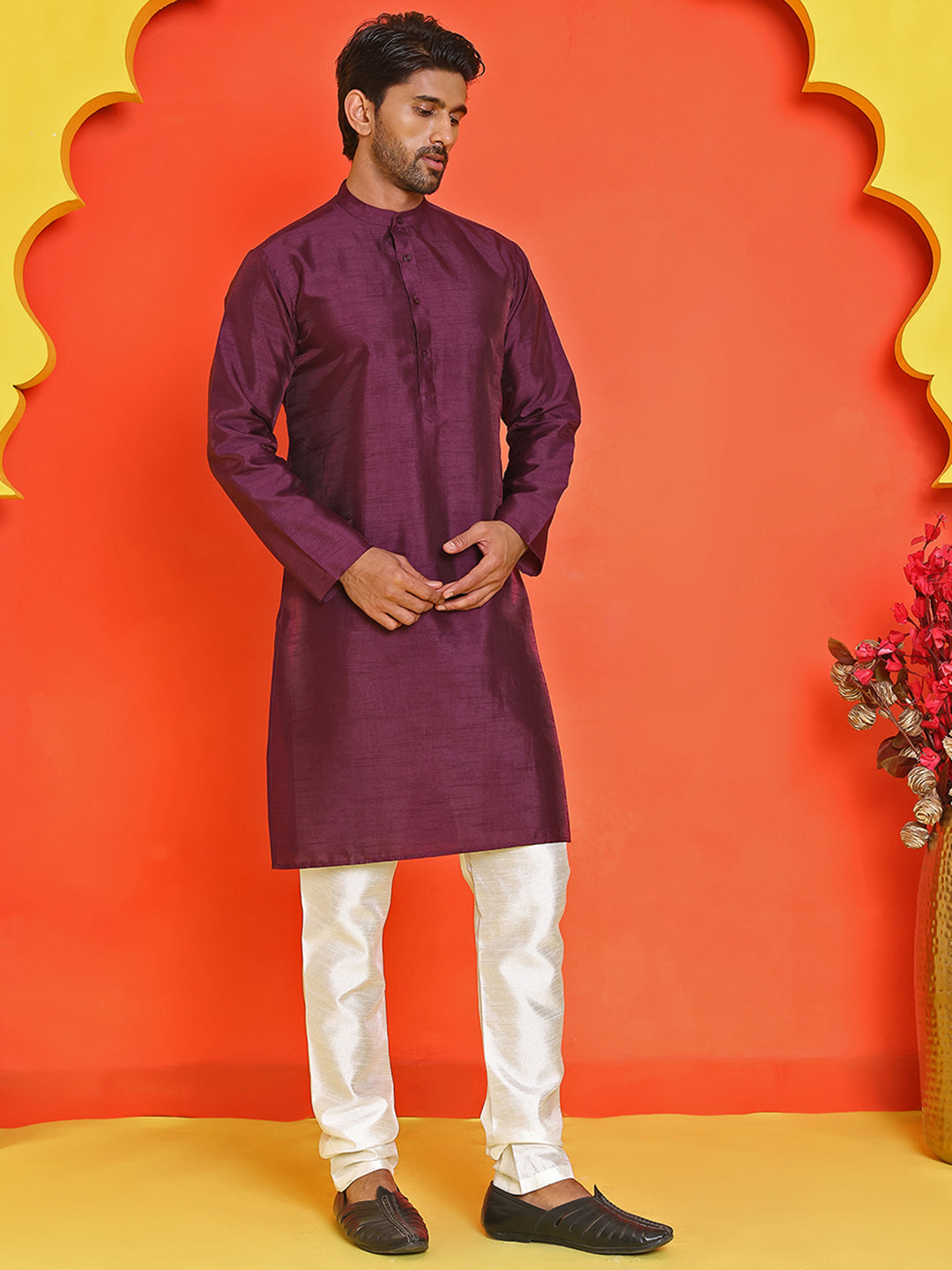 DesiQlo Men Solid Kurta Pyjama Set - Purple - JOKP_P_5209Purple_S
