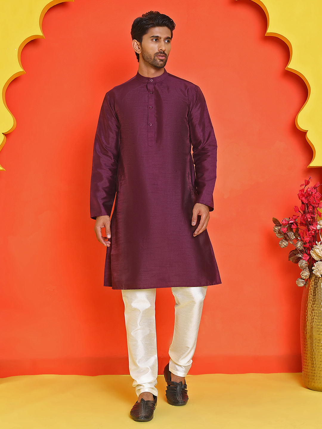 DesiQlo Men Solid Kurta Pyjama Set - Purple - JOKP_P_5209Purple_S