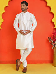 Solid Silk Kurta with Pyjamas ( JOKP P 5209 White ) [FF] [(636) BASEMENT]