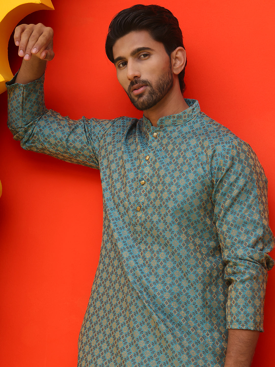 Jacquard Silk Straight Kurta Pyjama Set ( JOKP P 5211 Blue ) [FF] [K-4]