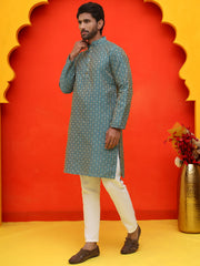 Jacquard Silk Straight Kurta Pyjama Set ( JOKP P 5211 Blue ) [FF] [K-4]