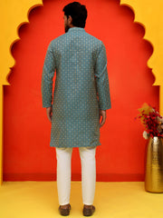 Jacquard Silk Straight Kurta Pyjama Set ( JOKP P 5211 Blue ) [FF] [K-4]