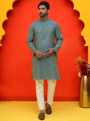 Jacquard Silk Straight Kurta Pyjama Set ( JOKP P 5211 Blue ) [FF] [K-4]