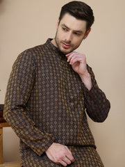 Jacquard Silk Straight Kurta Pyjama Set ( JOKP P 5211 Brown ) [FF] [K-4]