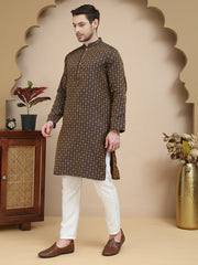 Jacquard Silk Straight Kurta Pyjama Set ( JOKP P 5211 Brown ) [FF] [K-4]
