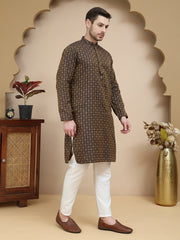 Jacquard Silk Straight Kurta Pyjama Set ( JOKP P 5211 Brown ) [FF] [K-4]