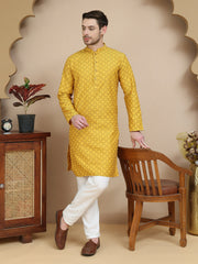 Jacquard Silk Straight Kurta Pyjama Set ( JOKP P 5211 Mustard ) [FF] [K-4]