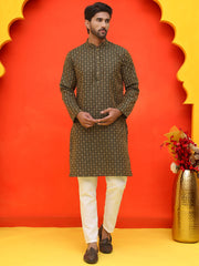 Jacquard Silk Straight Kurta Pyjama Set ( JOKP P 5211 Olive ) [FF] [K-4]