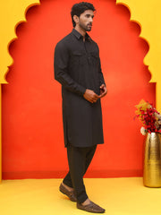 Men's Solid Pathani Kurta with Salwar ( JOKP P 5212 Black ) [FF] [O-15-16]