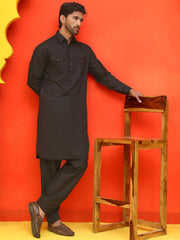 Men's Solid Pathani Kurta with Salwar ( JOKP P 5212 Black ) [FF] [O-15-16]
