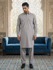 Men's Solid Pathani Kurta with Salwar ( JOKP 5212Grey ) [FF] [O-15-16]