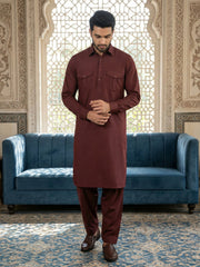 Men's Solid Pathani Kurta with Salwar ( JOKP 5212Maroon S ) [FF] [O-15-16]