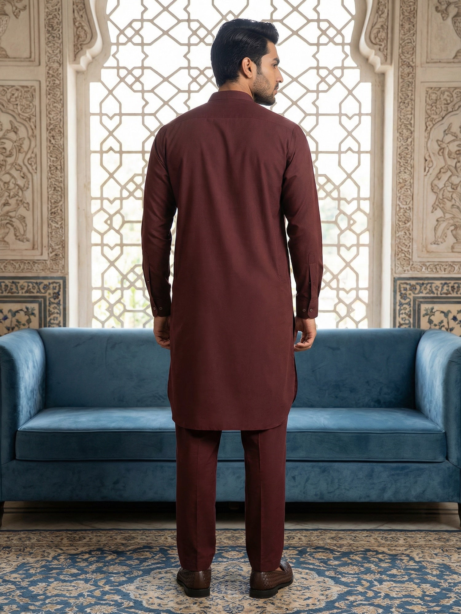 DesiQlo Men Solid Kurta Pyjama Set - Maroon