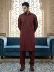 Men's Solid Pathani Kurta with Salwar ( JOKP 5212Maroon S ) [FF] [O-15-16]
