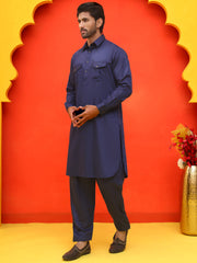 Men's Solid Pathani Kurta with Salwar ( JOKP P 5212 Navy ) [FF] [O-15-16]