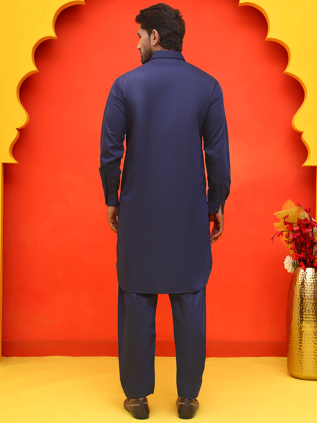 DesiQlo Men Solid Kurta Pyjama Set - Blue - JOKP_P_5212Navy_S