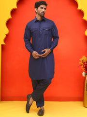 Men's Solid Pathani Kurta with Salwar ( JOKP P 5212 Navy ) [FF] [O-15-16]