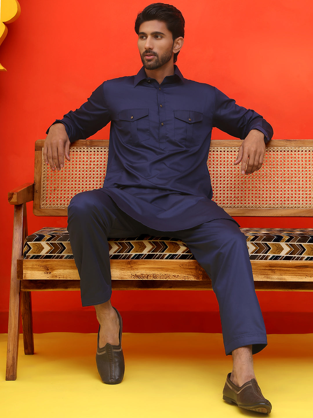 DesiQlo Men Solid Kurta Pyjama Set - Blue - JOKP_P_5212Navy_S