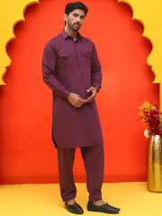 Men's Solid Pathani Kurta with Salwar ( JOKP P 5212 Purple ) [FF] [O-15-16]