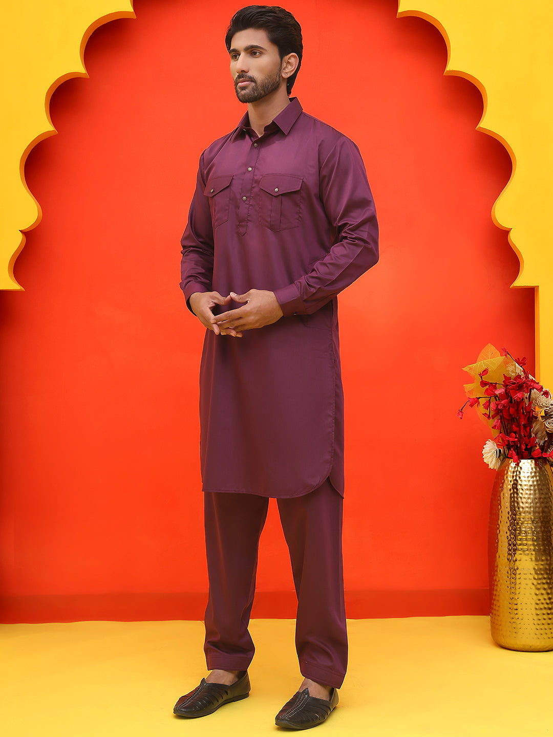 DesiQlo Men Solid Kurta Pyjama Set - Purple - JOKP_P_5212Purple_S