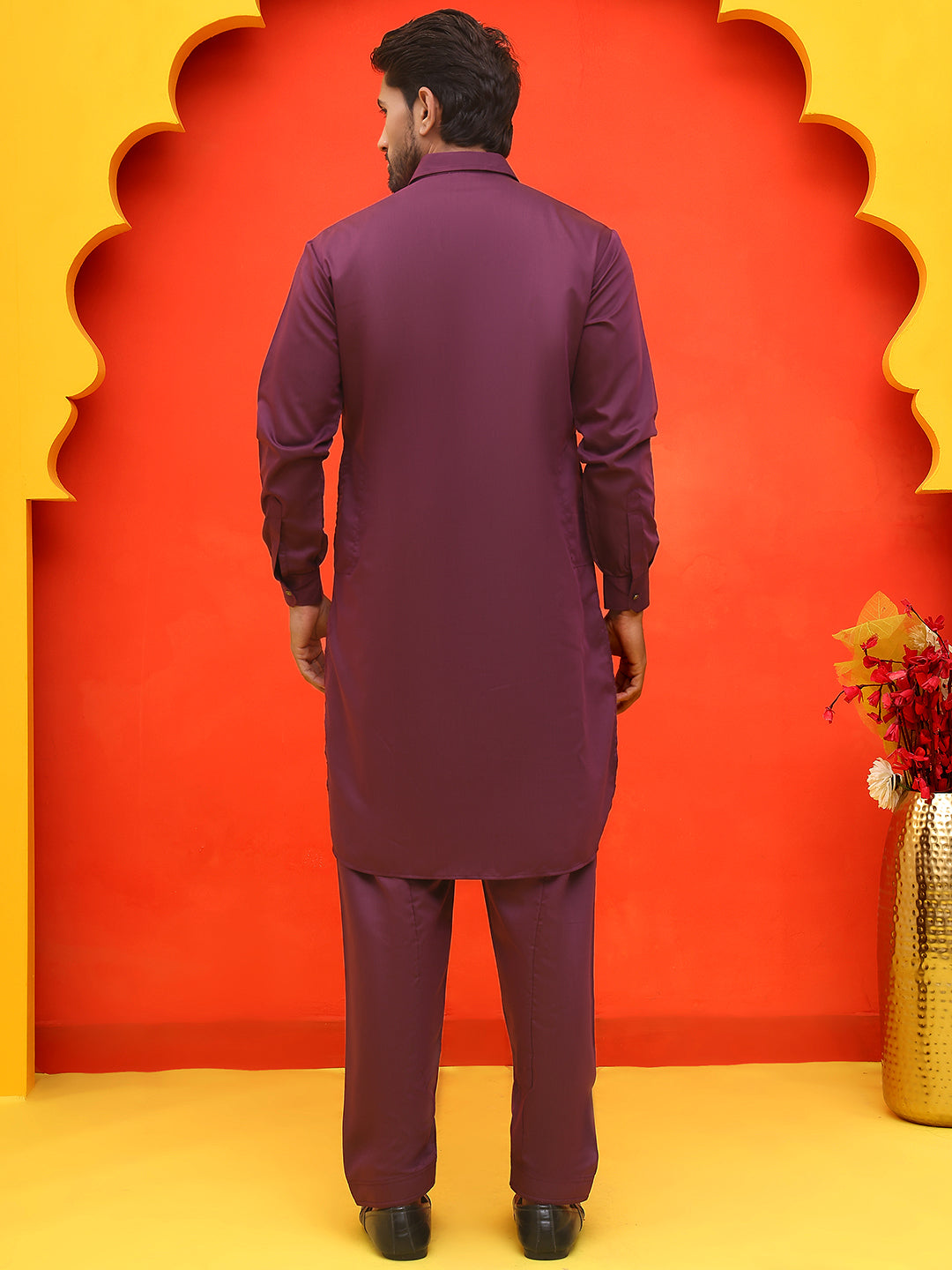 DesiQlo Men Solid Kurta Pyjama Set - Purple - JOKP_P_5212Purple_S