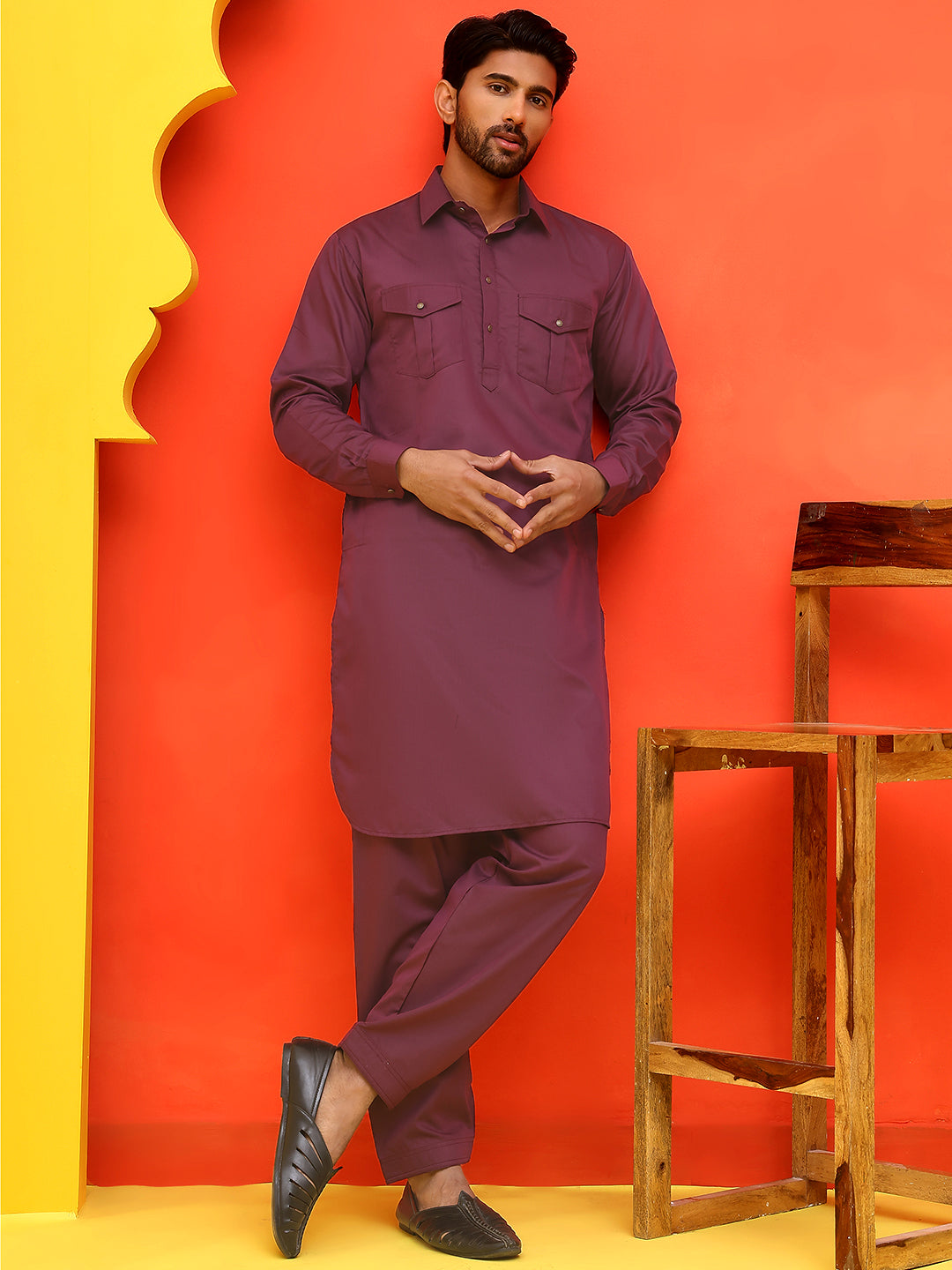 DesiQlo Men Solid Kurta Pyjama Set - Purple - JOKP_P_5212Purple_S
