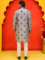 Chikankari Embroidered Kurta Pyjama For Men ( JOKP P 5213 Grey ) [FF] [R-1]