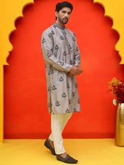 Chikankari Embroidered Kurta Pyjama For Men ( JOKP P 5213 Grey ) [FF] [R-1]