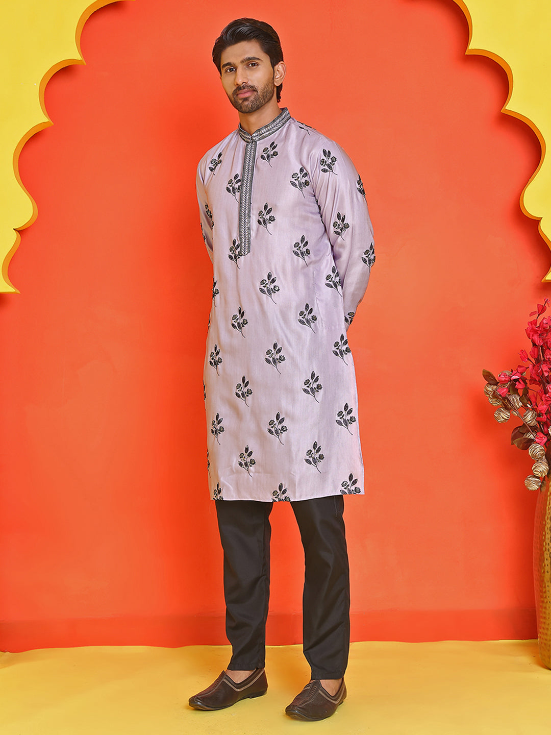 DesiQlo Men Embroidered Kurta Pyjama Set - Purple - JOKP_B-P_5213Purpl