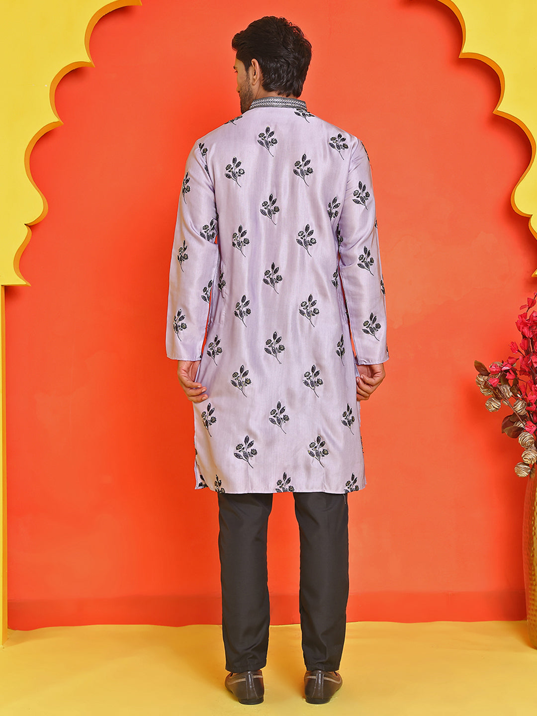 DesiQlo Men Embroidered Kurta Pyjama Set - Purple - JOKP_B-P_5213Purpl