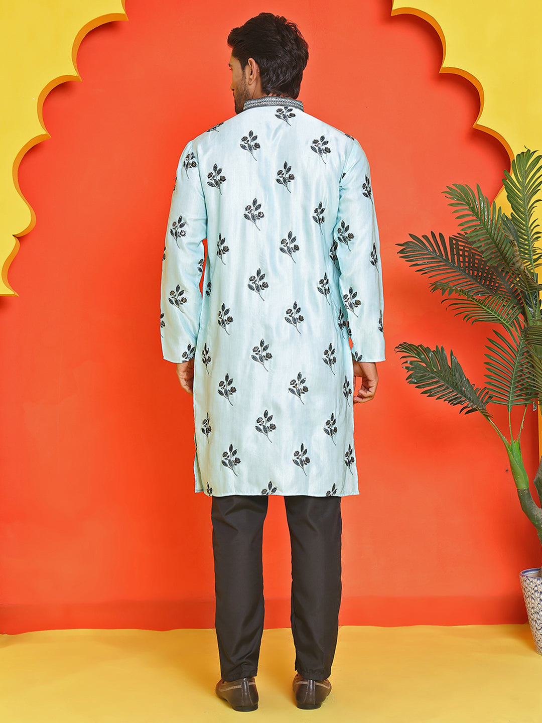 DesiQlo Men Embroidered Kurta Pyjama Set - Blue - JOKP_B-P_5213Sky_S