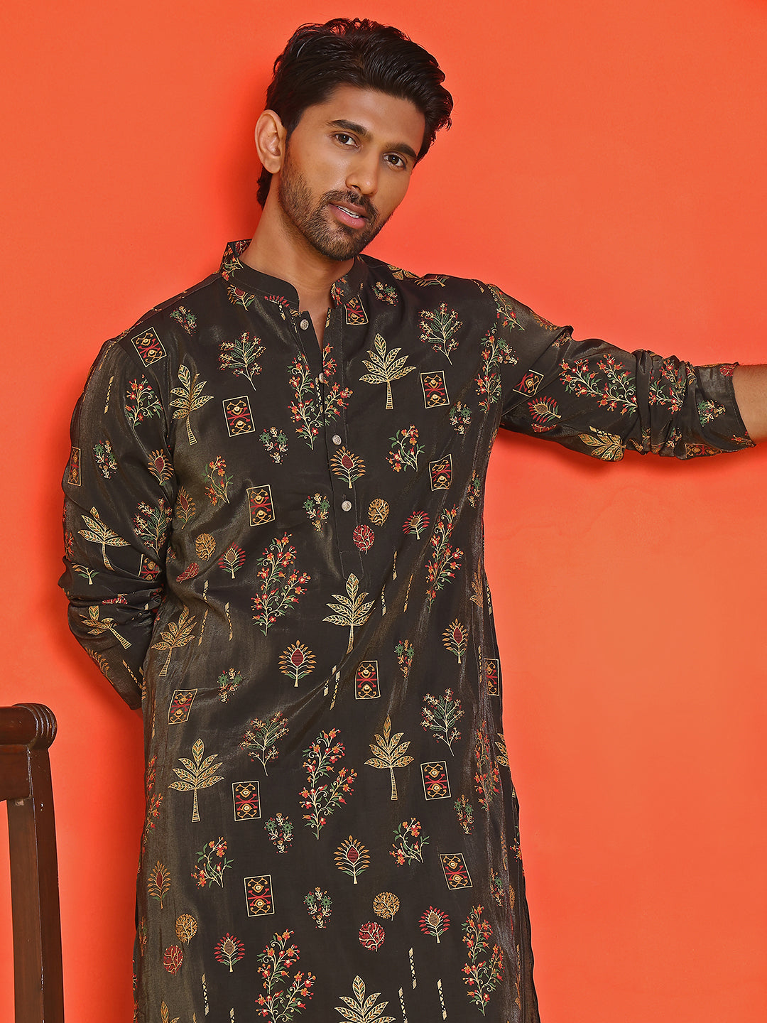 DesiQlo Men Printed Kurta Pyjama Set - Black - JOKP_P_5218Black_S