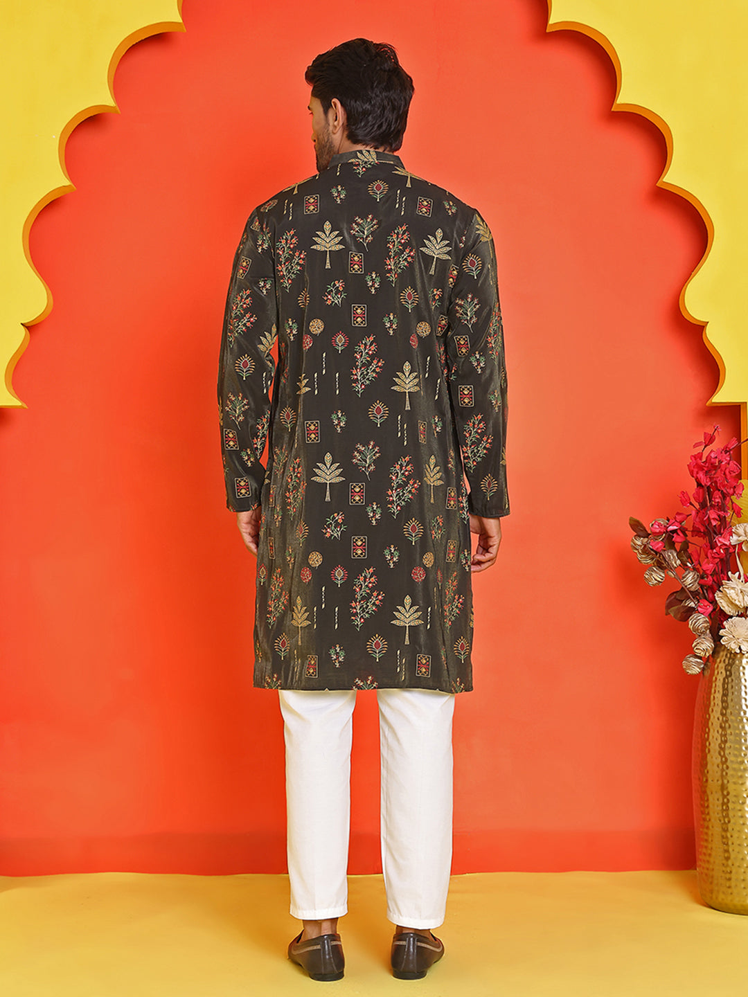 DesiQlo Men Printed Kurta Pyjama Set - Black - JOKP_P_5218Black_S