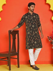 Printed Silk Blend Straight Kurta Set ( JOKP P 5218 Black ) [FF] [M-5-6]