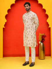 Printed Silk Blend Straight Kurta Set ( JOKP P 5218 Cream ) [FF] [M-5-6]