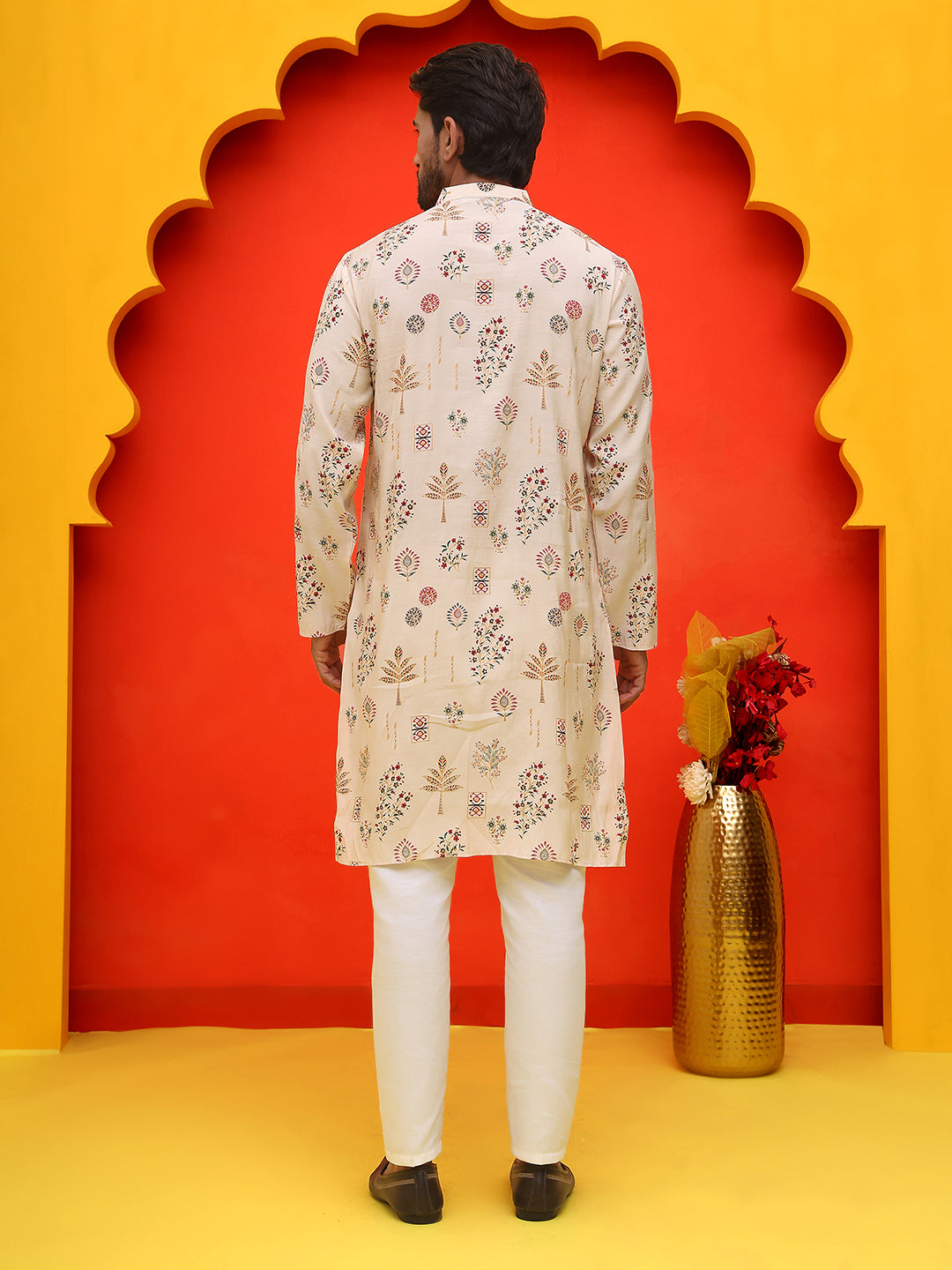 DesiQlo Men Printed Kurta Pyjama Set - Beige - JOKP_P_5218Cream_S