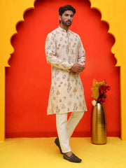 Printed Silk Blend Straight Kurta Set ( JOKP P 5218 Cream ) [FF] [M-5-6]