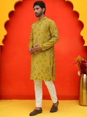 Printed Silk Blend Straight Kurta Set ( JOKP P 5218 Mustard ) [FF] [M-5-6]