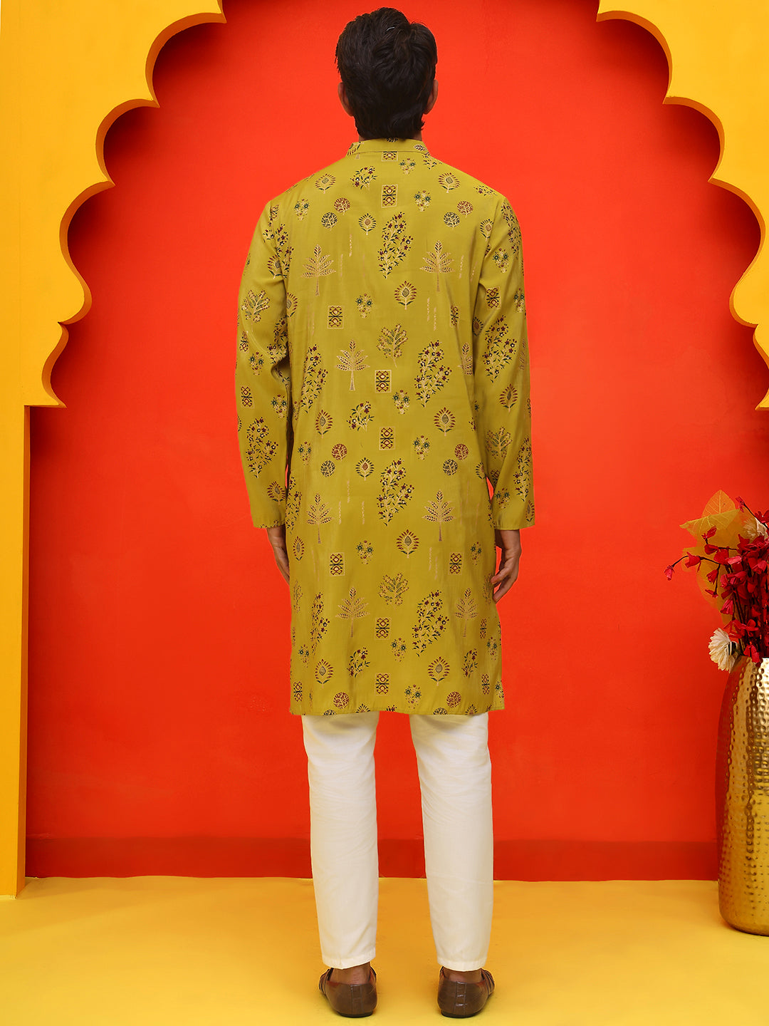 DesiQlo Men Printed Kurta Pyjama Set - Yellow - JOKP_P_5218Mustard_S