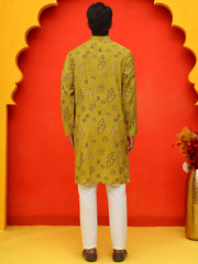 Printed Silk Blend Straight Kurta Set ( JOKP P 5218 Mustard ) [FF] [M-5-6]
