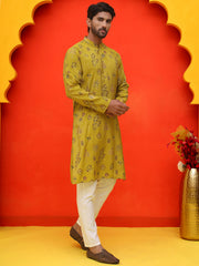 Printed Silk Blend Straight Kurta Set ( JOKP P 5218 Mustard ) [FF] [M-5-6]