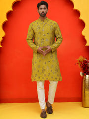 Printed Silk Blend Straight Kurta Set ( JOKP P 5218 Mustard ) [FF] [M-5-6]