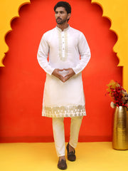 Embroidered Chikankari Kurta Pyjama For Men ( JOKP P 5219 White ) [FF] [ I1 ]