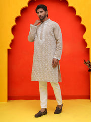 Embroidered Kurta Pyjama For Men ( JOKP P 5220 Grey ) [FF] [I-1-4]