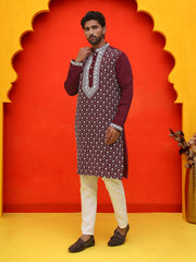 Embroidered Kurta Pyjama For Men ( JOKP P 5220 Purple ) [FF] [I-1-4]