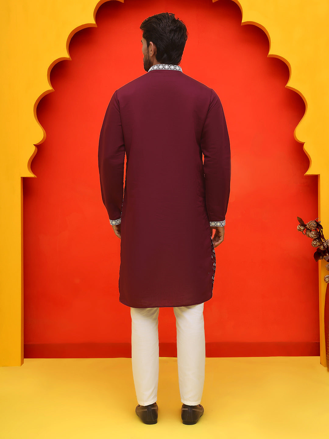 DesiQlo Men Embroidered Kurta Pyjama Set - Purple - JOKP_P_5220Purple_