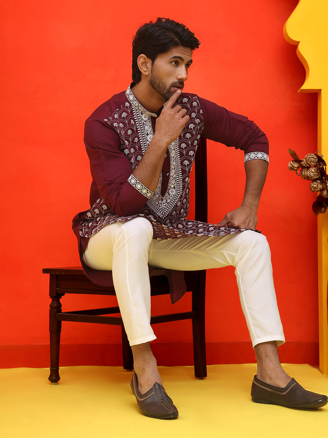 DesiQlo Men Embroidered Kurta Pyjama Set - Purple - JOKP_P_5220Purple_