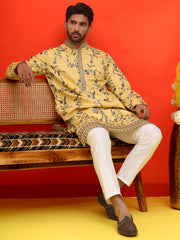 Chikankari Embroidered Kurta Pyjama For Men ( JOKP P 5221 Yellow ) [FF] [L-10]