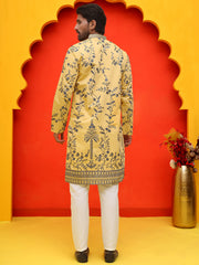 Chikankari Embroidered Kurta Pyjama For Men ( JOKP P 5221 Yellow ) [FF] [L-10]