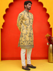 Chikankari Embroidered Kurta Pyjama For Men ( JOKP P 5221 Yellow ) [FF] [L-10]